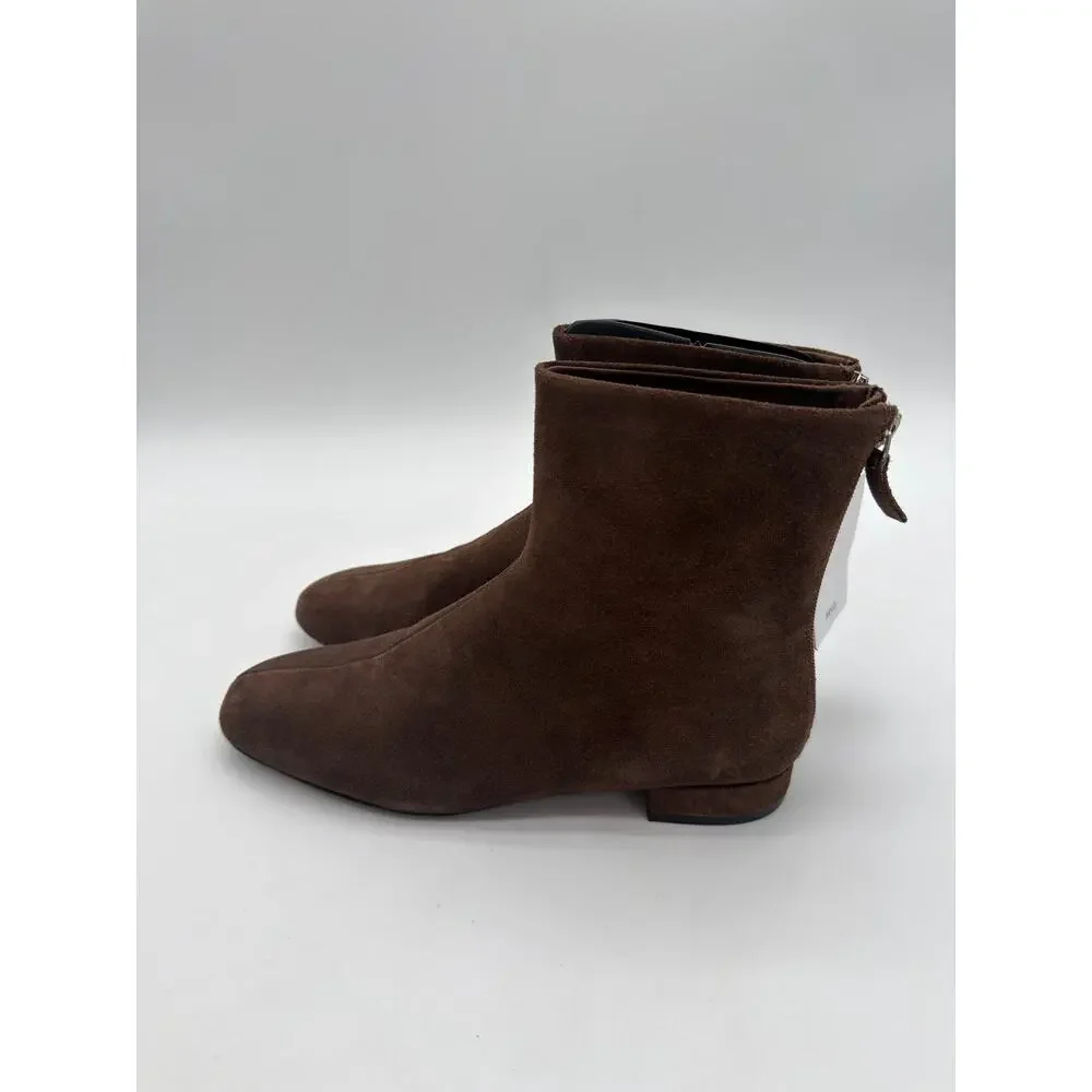 Mango Chocolate Brown Supple Bovine Suede Leather Round Toe Ankle Boots 8.5